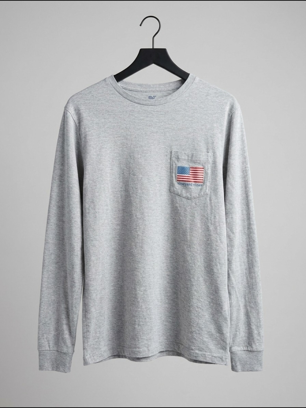 Vineyard Vines Men’s Long-Sleeve Pocket Tee - Gray with American Flag